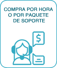 Asesora con diadema mostrando opciones de compra por hora o paquetes de soporte