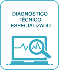 Monitor con indicador y lupa representando diagnóstico técnico especializado