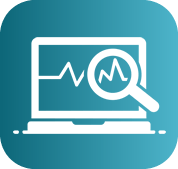 Monitor con gráfico de desempeño y lupa representando diagnóstico de sistemas