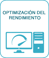 Computador de escritorio con indicador de velocidad representando optimización del rendimiento