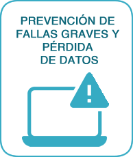 Computador con señal de advertencia representando prevención de fallas graves y pérdida de datos