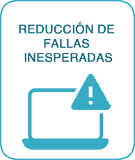 Computador portátil con señal de alerta representando reducción de fallas inesperadas