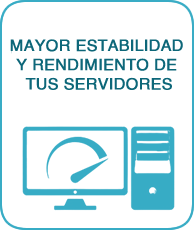 Servidor y monitor con indicador de rendimiento representando estabilidad y alto desempeño