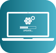 Portátil con engranajes y barra de actualización representando revisión de software
