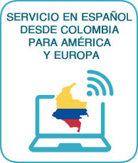 Mapa de Colombia sobre un portátil con señal inalámbrica representando soporte internacional en español
