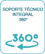 Número 360 con flecha circular representando soporte técnico integral