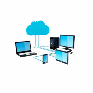 Arquitectura de virtualización de servidores en la nube conectando múltiples dispositivos
