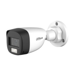 Cámara Analoga tipo Bala de 5 MP/lENTE FIJO DE 2.8MM hasta 25 fps/HDCVI, CVBS, AHD, TVI (conmutación DIP)/Iluminación Smart Dual Light (IR + luz cálida), hasta 30 m/ Micrófono integrado, transmisión por cable coaxial/ resistencia IP67/ 3D-DNR para reducción de ruido/Semiplastica